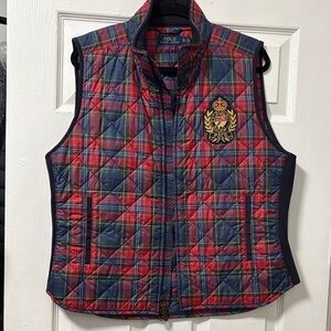 Ralph Lauren Quilted Plaid Vest in Red and Navy